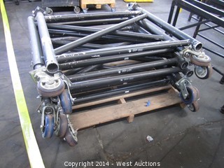 (8) StageRight Adjustable Platform Bases 4'-6.5' with High Quality Custom Casters with Locks