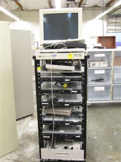 Rack with (3) IBM E Server XSeries 336 (1) IBM E Server XSeries 345, Monitors and Keyboards
