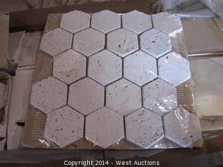 Crate of Arcadian Stone Collection 3" Hexagon Format Mosaic Tile Travertine Light Tumbled 12"x12"