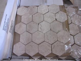 Crate of Arcadian Stone Collection 3" Hexagon Mosaic Tile Travertine Light Tumbled 12"x12"
