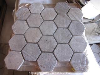 Crate of Arcadian Stone Collection 3" Hexagon Format Mosaic Tile Travertine Noce Tumbled 12"x12"