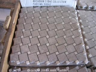 Crate of Arcadian Stone Collection 3 Mosaic Tile T-Noce and Giallo Siena Tumbled 12"x12"