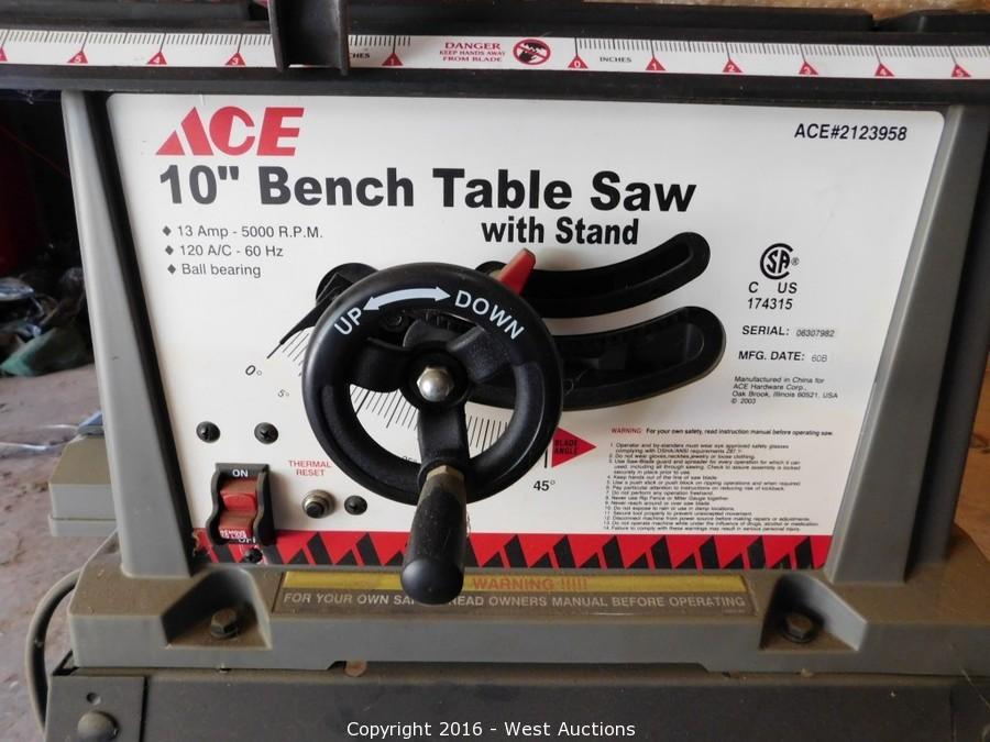 West Auctions Auction Motorcycles, ATV's and Tools ITEM ACE 10" Table Saw