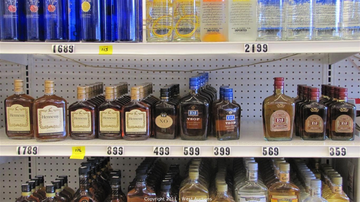 West Auctions Auction Liquor Store Liquidation In Castro Valley Ca Item Hennessy Vs Cognac 25 E J Xo Brandy 7 E J Vsop Superior Reserve Brandy 9 E J Vs Brandy 13