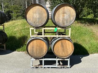 (4) 60 Gallon Wine Barrels With (2) Wine Barrel Racks