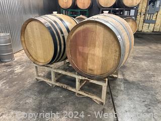(2) Wine Barrels With Rack (Empty)