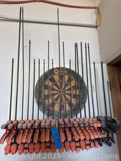 (20) Assorted Clamps And Dartboard, Jorgensen EZ Hold, Irwin And More 
