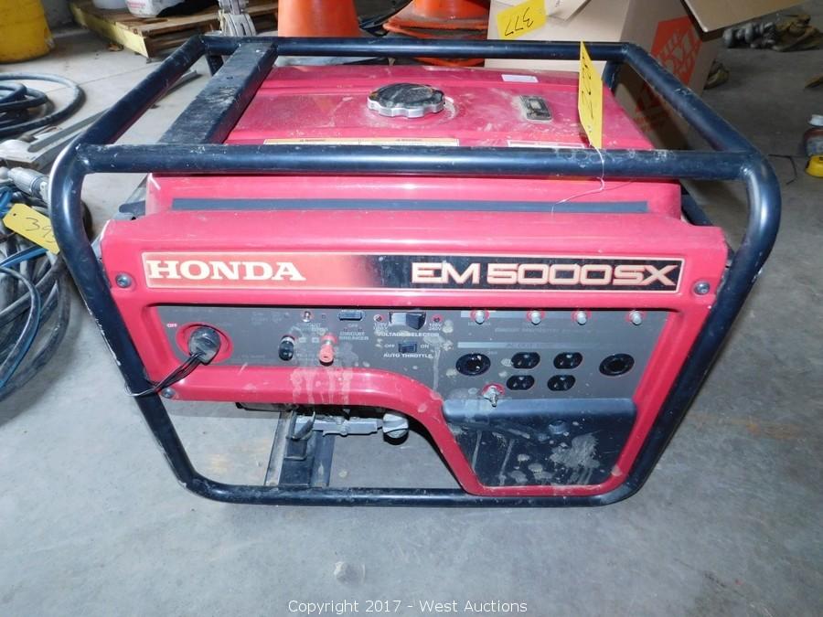 West Auctions Auction Court Ordered Auction Of Beebe Diversified A Sacramento Contractor Item Honda Em 5000 Sx Portable Generator