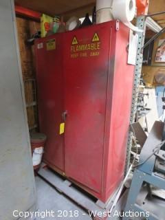 Lockable Flammables Cabinet (43” WIDE x 18” DEEP x 65” TALL) and Contents