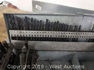 Contents of Table: Lathe Chuck Parts, Pipes, Rods, Tool Bins, Drill Bit Set, Allen Wrenches