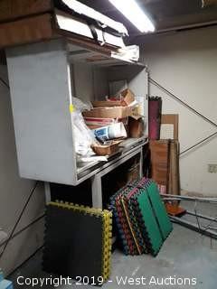 Bulk Lot: Work Cabinet With Signs, Manuals, Chairs, Extension Cords And More