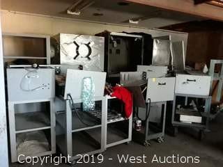 Bulk Lot: (19) Steel Carts And Cabinets With Jofre Cleaner Parts And Disassembled Units