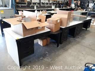 (3) Desks With (7) Boxes Of Steel Panels And (1) Parts Jofre System