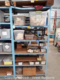 6' Rack With Wire Brushes, Totes, Tooling, Parts