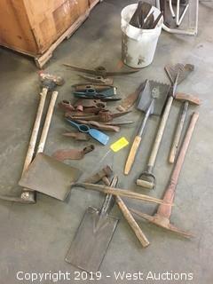 Pick Ax Heads And Assorted Tools 