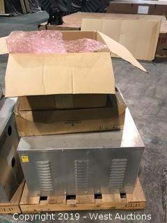 Pallet With Liebert Pump, Remote Contact Monitors, Transformer Modules, Vertiv AC8 Panel, And More