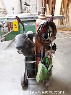 (2) Compressed Oxygen Bottles With Dolly, Gauges, Hoses 