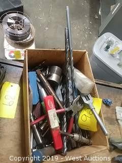 Box of Various Drill Bits, Chuck Keys, Taps & More