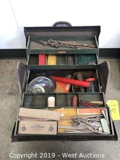 Toolbox With Grinder Pads, Drill Bits, And Other Tools