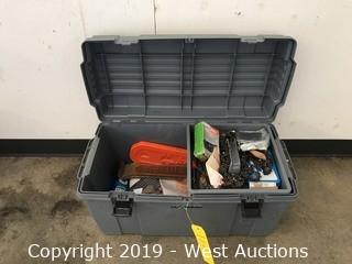 Tool Bin With Chains, Gloves, And Other Parts