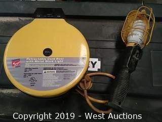 Commercial Electric 94PK 25' Retractable Cord Reel with Metal Work Light