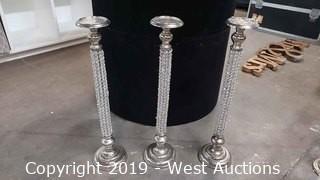 (3) Crystal Candle Holders 