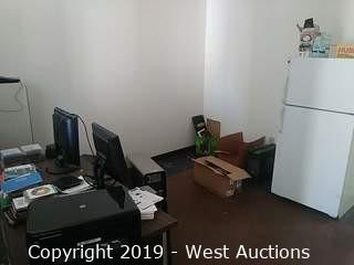 Bulk Lot: Inner Office Contents Refrigerator, Desk, File Cabinet, Monitors, CPU Towers, Printer & Assorted DVDs & More