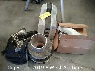 Bulk Lot: Bag of Lamps, Hot Glue Gun, Wire Fitting Kit, Rolls of Padding, Roll of Flashing,
