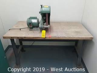 Burr-King 562 1x42 3 Wheel Belt Grinder with Wood Top Work Bench