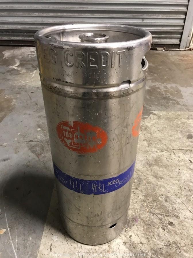 West Auctions Auction 101 Brewery Kegs ITEM (1) Keg Credit 5.16