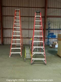 10’ Ladder, 12’ Louisville Ladder, Werner Extension Ladder, (2) 5’ Step Ladders, (2) 2’ Step Stools