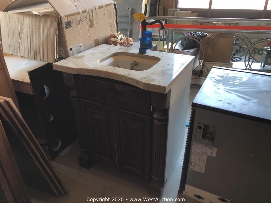 West Auctions Auction Surplus Auction Of Used Restaurant Equipment And Furniture Item Bathroom Vanity With Single Basin Sink