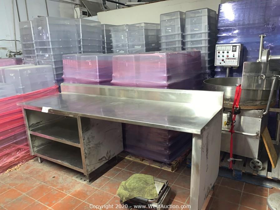 West Auctions - Auction: Online Auction of Restaurant Equipment ITEM: 8 8 Foot Stainless Steel Prep Table
