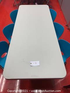 Lifetime Adjustable Height Table, 72 x 30 x 24-34" Height, Almond Table and (6) Blue Toddler Chairs