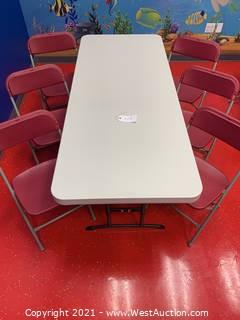 Lifetime Adjustable Height Table, 72 x 30 x 24-34" Height Table and (6) Hercules Series Premium Folding Chairs