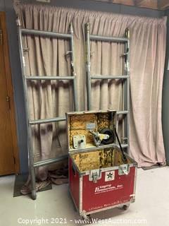 Safeway Scaffolding Section With (4) 81” Uprights, (8) Wheels, And (8) Stationary Bases In Road Case