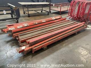 Heavy Duty Pallet Racking With (6) 184” Uprights, (30) 9’ Crossmembers, (8) Wire Shelves, And (54) Boards
