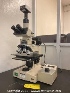 Olympus BH2-MJL Metallurgical Microscope with Olympus TGH Variable Output LED-Indicated Microscope Lamp Power Supply 
