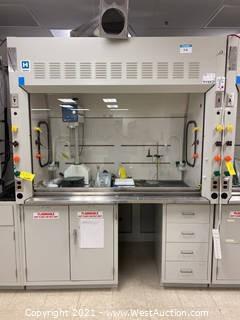 Hanson 5SA Model 70 5’ Bench Top Fume Hood With (1) Hanson Flammable Liquid Storage Cabinet And Drawers (Contents Of Drawers Are Included)
