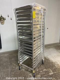 (56) Aluminum Baking Sheets With Rolling Cart 