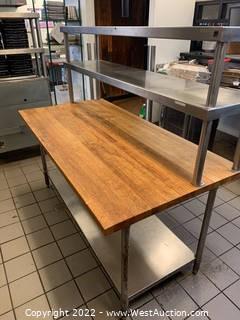 Wood & Stainless Steel Expo Table with Shelving