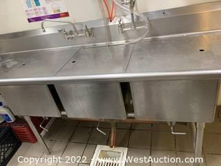 Stainless Steel 3-Compartment Sink With Sprayer And Sink Covers