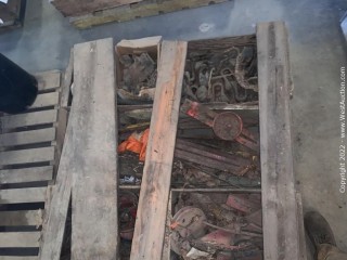 Assorted Farm Parts In Antique Wooden Boxes