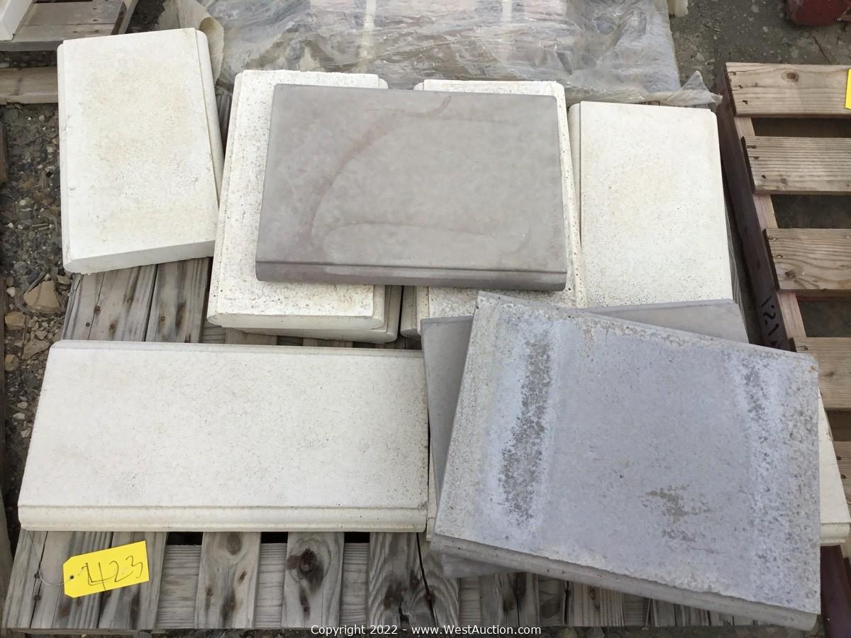 West Auctions Auction Surplus Decorative Cast Stone Wall Caps, Sills