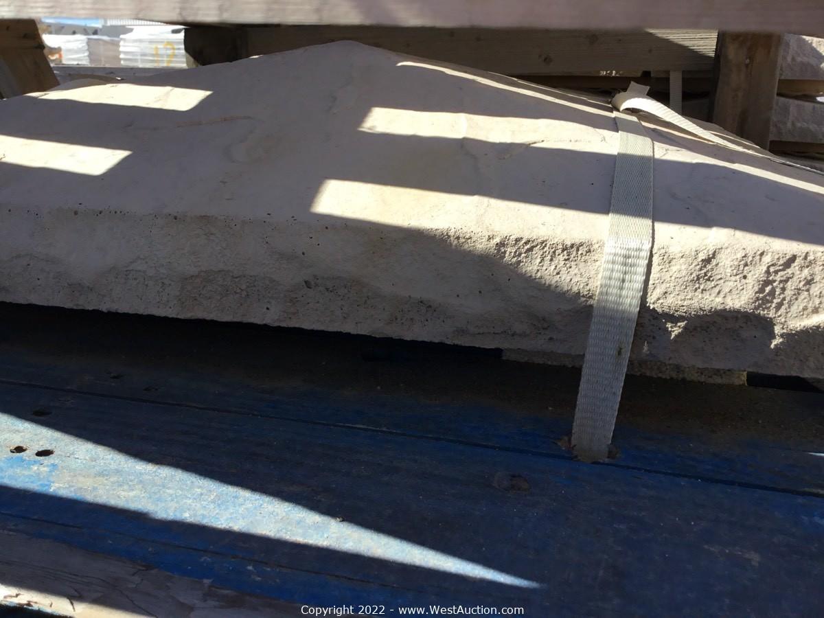 West Auctions Auction Surplus Decorative Cast Stone Wall Caps, Sills