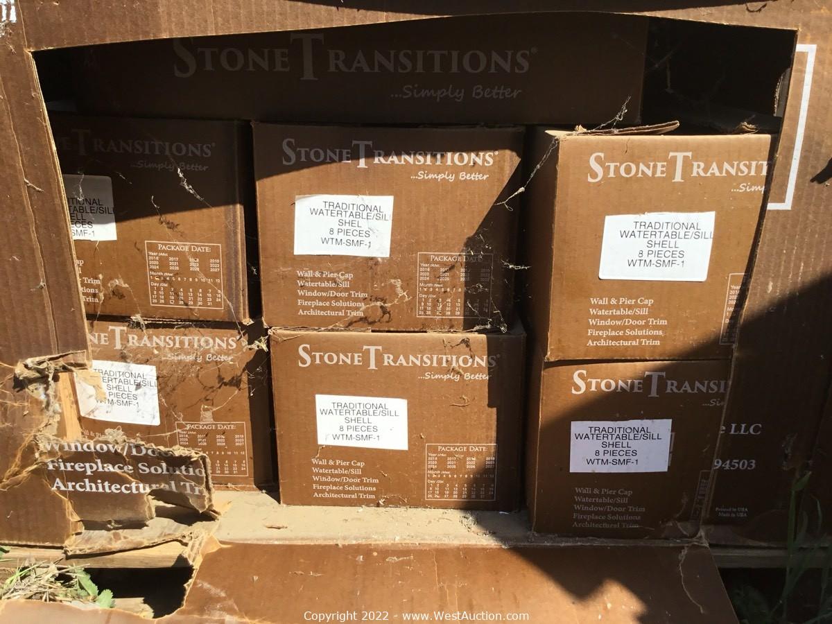 West Auctions Auction Surplus Decorative Cast Stone Wall Caps, Sills