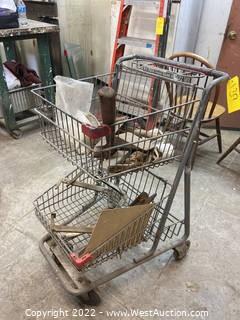 Shopping Cart With Metal And Wood Working Contents 