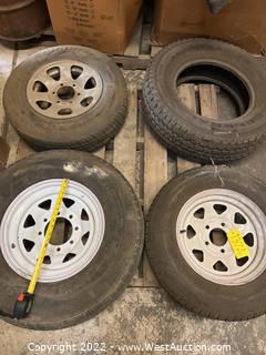 (3) Truck Wheels, (1) Tire