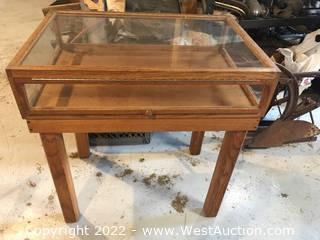 Antique Oak Glass Display Table
