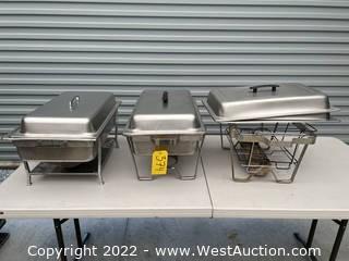(3) Stainless Steel Chafing Dishes With Extra Lids And Racks